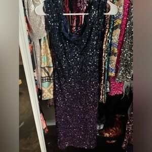 Rebecca B purple and blue sequin dress